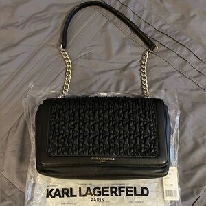 Karl Lagerfeld Paris Black Leather Shoulder Bag